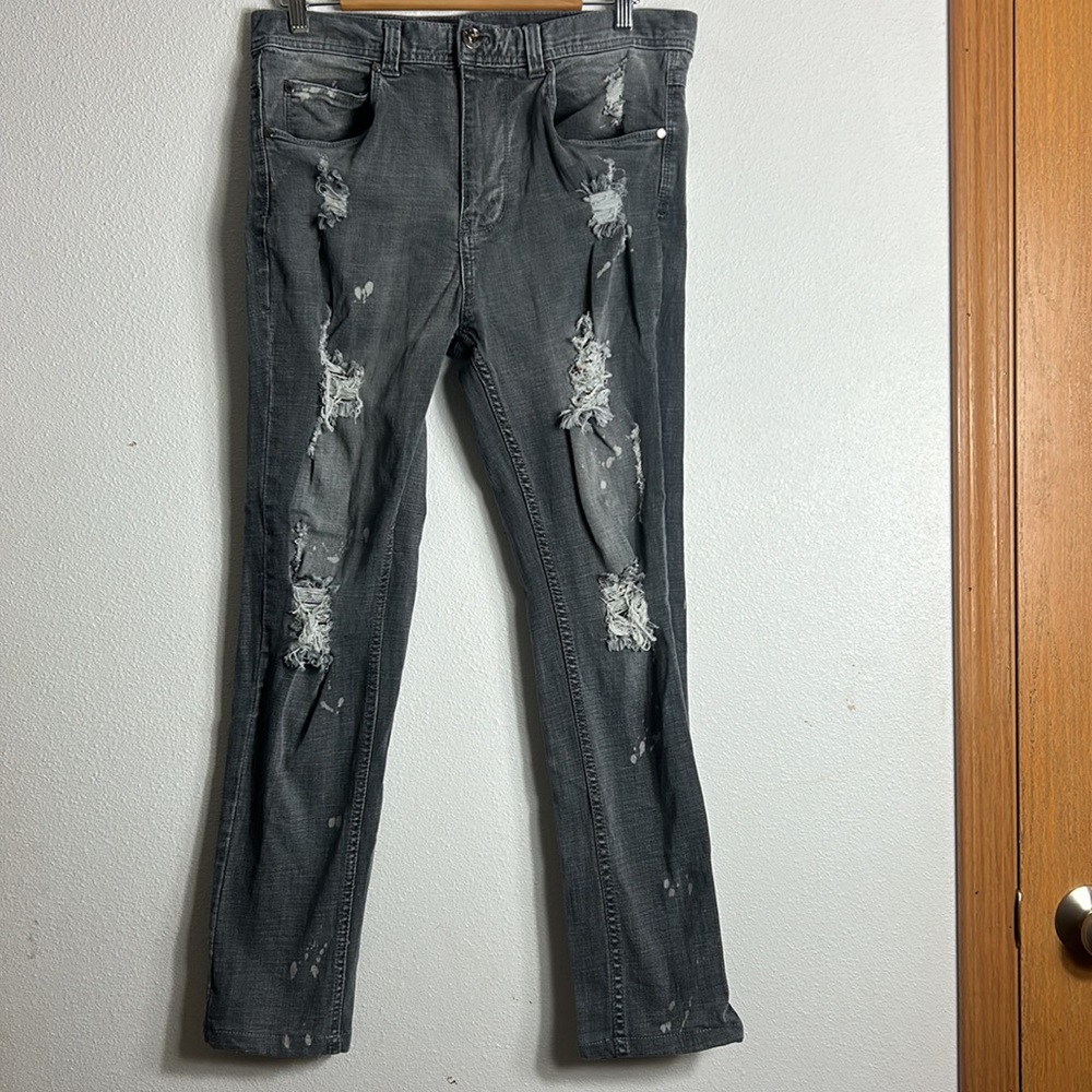 Lure jeans gray tapered skinny distressed, some stretch, size 32w